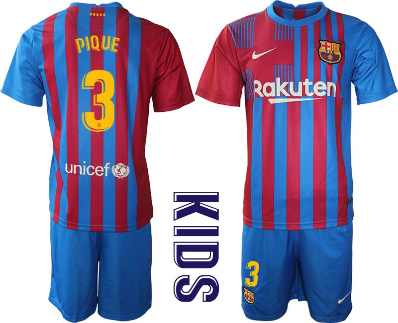 Youth 2021-2022 Club Barcelona home blue #3 Nike Soccer Jersey->barcelona jersey->Soccer Club Jersey